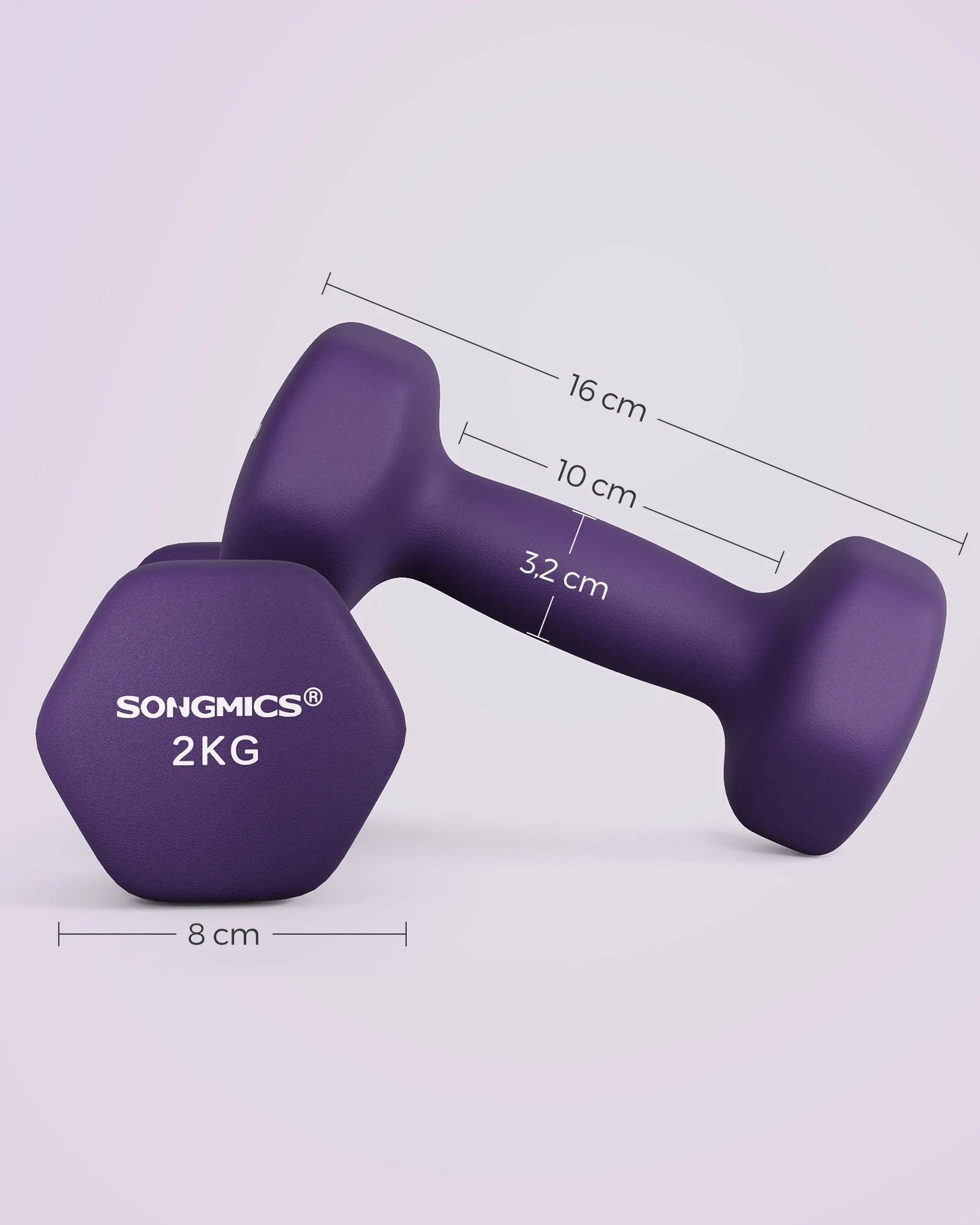 MANCUERNAS DE 2 KG ANTIDESLIZANTES
Pack de mancuernas hexagonales, 2 kg cada una, con recubrimiento de neopreno. Agarre ergonomico ideal para fitness en casa. Material de acero resistente. Disponibles en colores como violeta,