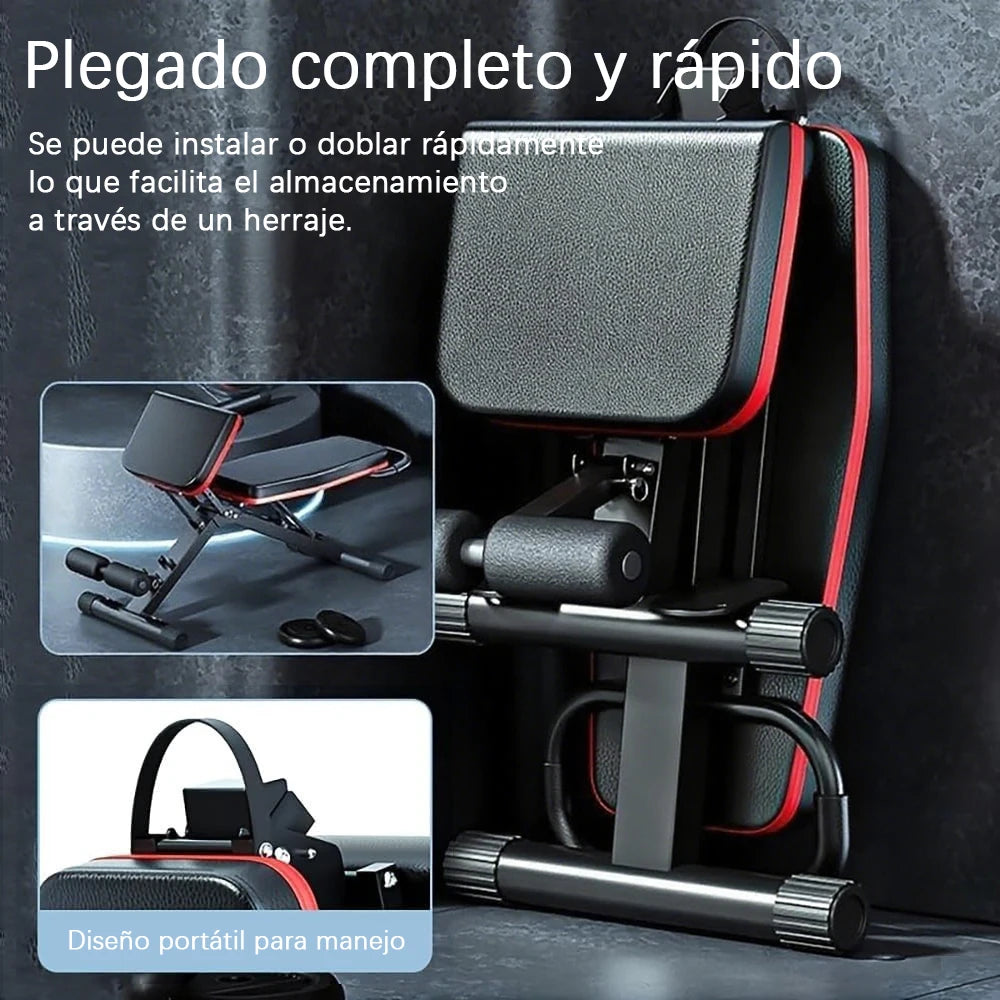 BANCO PLEGABLE Y AJUSTABLE 
Banco plegable ideal para ejercitar la zona superior y zona media desde la comodidad de tu casa🏠. Su respaldo regulable en multiples angulos permite realizar ejercicios de pecho, hombros y abdom
