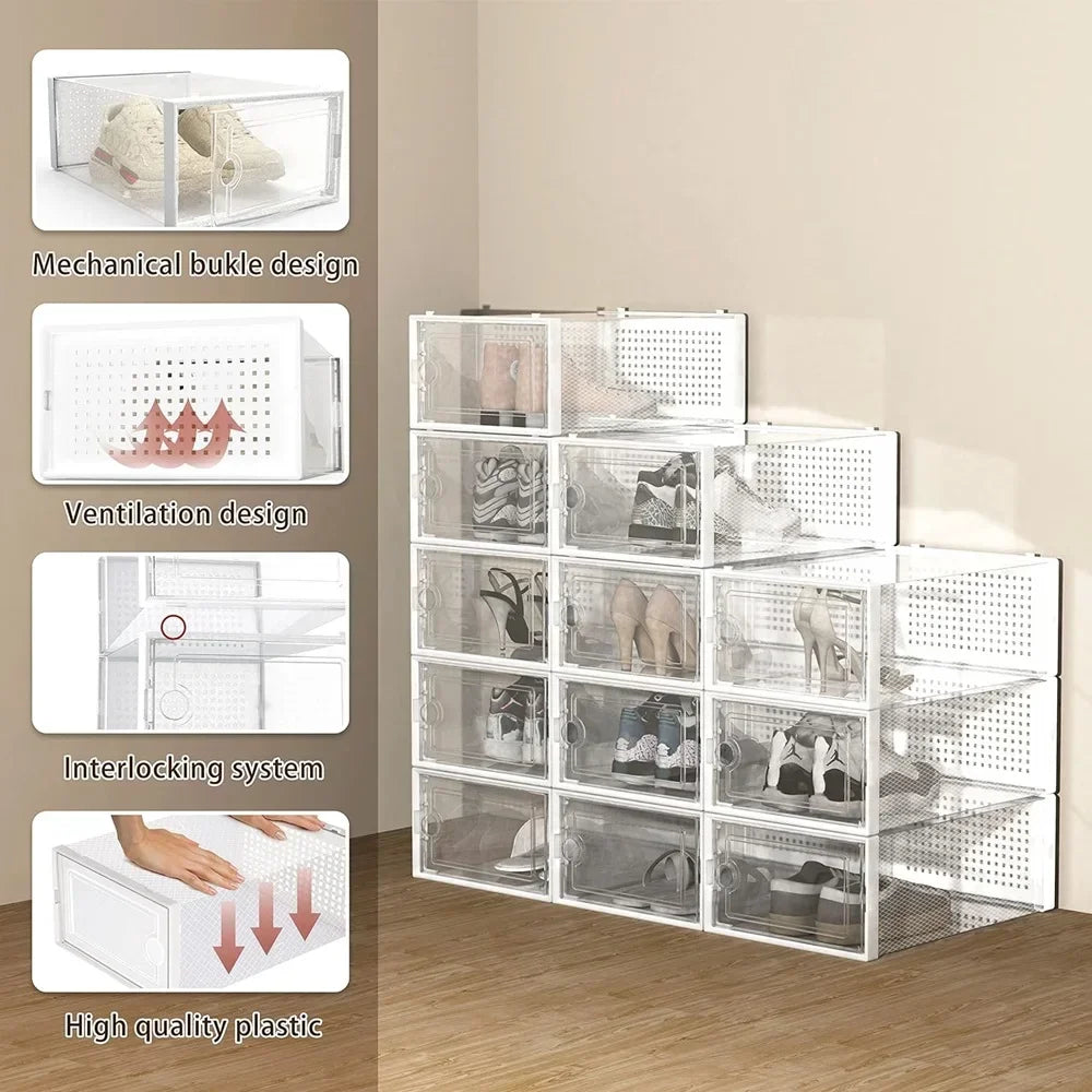 Cajas Organizadores Apilables para Zapatos ComfortCose - Transparente y Plegables